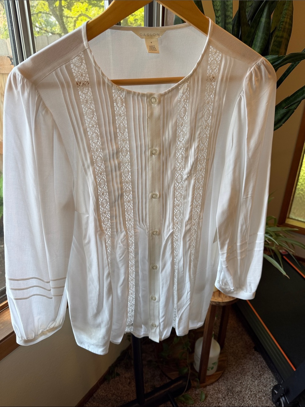 Caslon White Lace-Trim Button-Front Blouse
